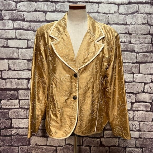 Entice Jackets & Blazers - Entice Gold & Ivory Long Sleeve Silk Jacket Size XL